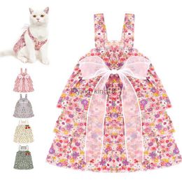 Cat Costumes Cute Cat Princess Dress Summer Small Dog Cats Clothes Skirt Sweet Printed Kitten Dresses With Bowknot For Cats Puppy Chihuahua HKD230921