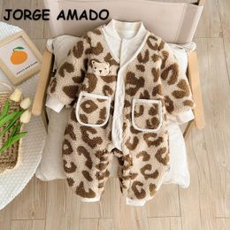 Rompers Korean Style Autumn Winter born Single Breasted Round Collar Long Sleeve Fleece Jumpsuit Baby Boy Clothes E23129 230920