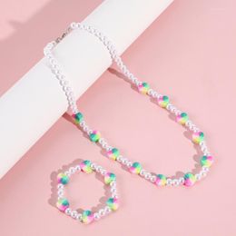 Necklace Earrings Set Children Jewellery Bracelets Sets Candy Bead Colourful Heart Princess Girl Gift For Baby Kids Choker