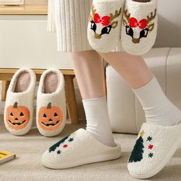 Slippers Cartoon Pumpkin Cotton Women Men Winter Warm Plush Shoes Soft NonSlip Indoor Home Footwear Halloween Christmas Gift 230921