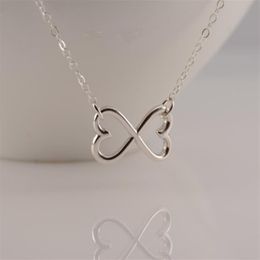 Outline Open Two Love Hearts Necklaces Geometric Wire Wrapped Horizontal 2 Double Heart Infinite Infinity Necklaces for Women289j