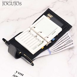 Money Clips JOGUJOS Genuine Cow Leather A9 Size Planner 3 Hole Mini Ring Notebook with 19MM Ring Organiser Wallet Card Holder Journey Diary Q230921