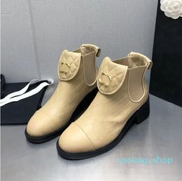 designer Luxury pure color round-toe boots womens 100% Leather outdoor Party Breathable elastic straps boot lady sexy fashion Mid-heel comfort shoes sizes