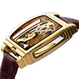 Transparent Automatic Mechanical Watch Men Steampunk Skeleton Luxury Gear Self Winding Leather Men's Clock Watches montre hom294n