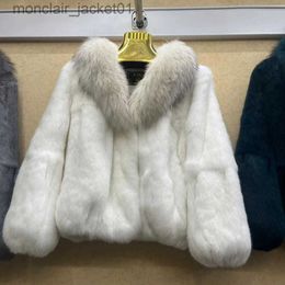 Women's Fur Faux Fur 2023 Winter Natural Fur Full Pelt Rabbit Fur Coat with Fox Fur Collar Women Fox Fur Jacket J230921