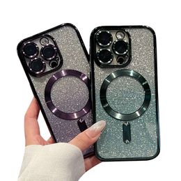 Luxury Magnetic Apple Cases For Iphone 15 Pro Max Ultra 14 Plus 13 12 Glitter Silicone TPU Soft Case Camera Protective Cover Shockproof Mobile Phone Shell Back Covers