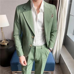 Men's Suits ( Jacket Pants ) High End Casual Business Suit Two-piece Set British Fashion Groom Wedding Dress Male