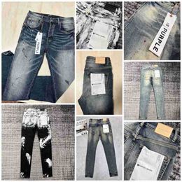 2024 New purple designer jeans Men's pants pants ripped straight leg skinny Fashion designer purple denim washed old long jeans Motorcycle jeans