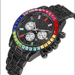 PINTIME Luxury Colourful Crystal Diamond Quartz Battery Date Mens Watch Decorative Three Subdials Shining Watches Factory Direct W2173