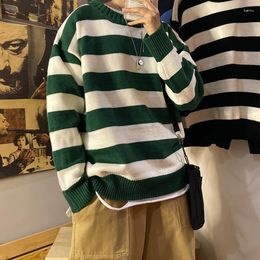 Men's Sweaters Loose Knitted Sweater Ins Round Neck Boys Trendy Personality Hong Kong Style Striped Couple Jacket Warm Sweatshirt