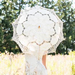 Umbrellas 68cm Embroidery Lace Parasol Umbrella Wedding Decoration Po Prop Vintage White Craft AntiUV Sunshade 230920