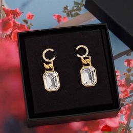 2022 Top quality Charm drop earring with diamond and crystal rectangle shape for women wedding Jewellery gift have box stamp PS7254316t