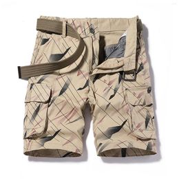 Men's Pants Mens Solid Color Cotton Fashion Stitching Shorts Overall Loose Thin Multi Bag Cropped Breeches