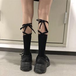 Women Socks 1Pair Harajuku Cross Straps Calf Female Summer Black White Middle Tube Lolita Y2K College