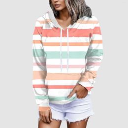 Women's Hoodies Women Striped Sweatshirt Print Hoodie Long Sleeve Hooded Shirt Autumn Clothes With Pockets Casual Fashion Woman Clothing