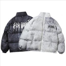 Men's Down Parkas Men Hip Hop Oversize Padded Bomber Jacket Coat Streetwear Graffiti Jacket Parka Cotton Harajuku Winter Down Jacket Coat Outwear 230920