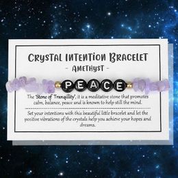Strand 12pc PEACE Letter Chip Stone Amethysts Beads Bracelet Handmade Braid Rope Gravel Bangle Yoga Crystal Intention Jewelry Wish Card