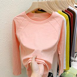 Women's T Shirts Fashion Long Sleeved T-shirt For Women 2023 Autumn Slub Cotton Solid Loose Top CasualO-neck Versatile Base Shirt