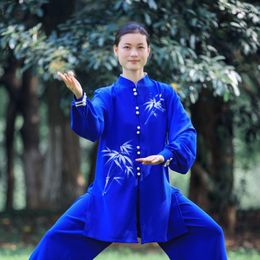 Ethnic Clothing Fashion Tai Chi Uniform Women Men Martial Arts Chinese Traditional Folk Royal Blue Suit Morning Sportswear 31743