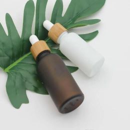 wholesale Frosted Amber White Glass Dropper Bottle 15ml 30ml 50ml with Bamboo Cap 1oz Wooden Essential Oil Bottles ZZ