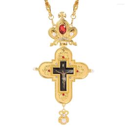 Chains Gold Plated Pectoral Cross Christian Church Crown Necklace For Women Men Priest Crucifix Orthodox Baptism Gift Religious Icons