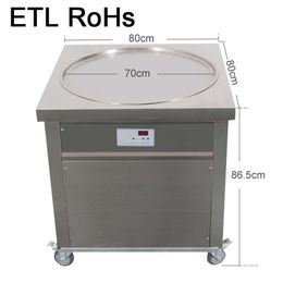 ETL CE Free shipment to door Kitchen Equipment USA EU 70cm pan ROLL MACHINE FRIED ICE CREAM MAKER with full refrigerant