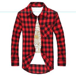 New Men's Long Sleeved Flannel Casual Plaid Shirt Men Checkered Dress Shirts Slim Stylish Fashion 2360