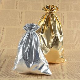 Gift Wrap 15x20cm Gold Silver Color Drawable Bags Jewelry Packaging Christmas Wedding Party Candy Chocolate Pouches