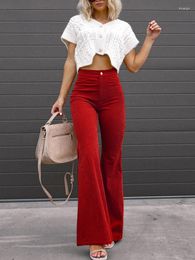 Women's Pants Orange Corduroy For Women 2023 Autumn High Waist Slim Fit Flared Trousers Office With Pockets Streetwear