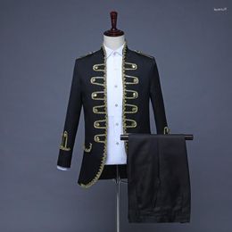 Men's Suits 16th 17thcentury Mens Black Gothic Victorian Tuxedo (Jacket Pants) Embroidery Masquerade Tailcoat Suit Male