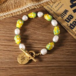 Bangle Vintage Colored Glass Freshwater Pearl Summer Sweet Cute Bracelet For Women