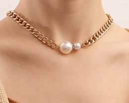 Chains Big Baroque Pearl Pendants Necklaces For Women Chunky Golden Vintage Punk Choker Fashion Girl Jewellery
