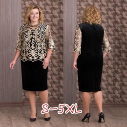 Plus size Dresses 2023 Office Lady 4xl 5xl Size Lace Splicing Fake Twopiece Set Fat MM Dress Large Women's Blouse Sleeve 230920