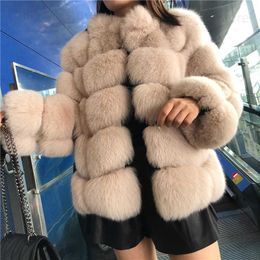 ファーフェイク2023冬の高品質のふわふわスタンドカラー厚い暖かいジャケットKhaki Fuzzy Overcoat T230921
