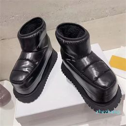 2023-Winter Platform Bread Boots Women Round Toe Thick Bottom Wool lining Ankle Botas Outwear Waterproof Fashion Leisure Snow Boots