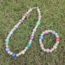 Necklace Earrings Set Girlgo Summer Colorful Soft Clay Flower Balls Bracelet Bohemian Handmade Pearl Beads Choker Jewelry