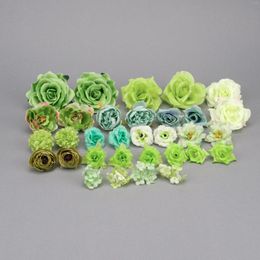 Decorative Flowers Artificial Silk Flower Head Combo Set Green 30Pcs /Pack For DIY Crafts Scrapbook Floral Wall Wreath Ornament Decor Rose