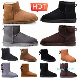 Designer Women uggly Leather boots Comfy Australia Booties Suede Sheepskin short mini bow khaki black white pink navy outdoor sneakers