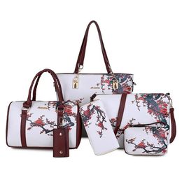 Evening Bags Chinese Style Floral Printing Women Handbags Shoulder Set Female Practical Composite Bag 6 Piece Designer Brand Bolsa 230921