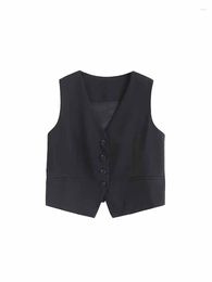 Women's Vests Women 2023 Fashion Commuting Style Cropped Slim V Neck Suit Vest Vintage Sleeveless Button-up Female Waistcoat Chic Tops