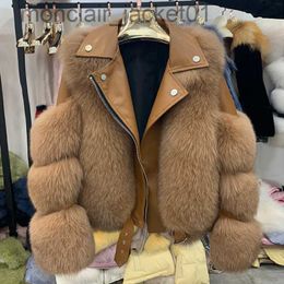 Women's Fur Faux Fur Natural Leather Women's Jacket Real Fox Fur Coats Genuine Sheepskin Leather Coat Long Sleeve Wholeskin Female Parkas J230921
