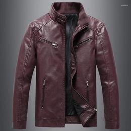 Men's Jackets PU Leather Jacket Autumn Winter Fleece Zipper Motorcycle Coat Solid Colour Vintage Mens Thicken Warm Bomber
