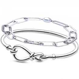 Charm Bracelets Original Chunky Infinity Bangle Me Link Snake Chain Pattern Sterling Silver Bracelet Fit Europe Bead Charm DIY Jewelry 230921