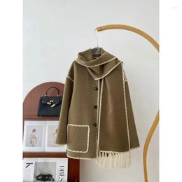 Women's Trench Coats 2023 Autumn / Winter Windbreaker Coat Scarf Collar Fashion And Elegant Wool Women Jackets A10690