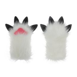 Five Fingers Gloves Unisex Cosplay Cartoon Animal Paw Shape Plush Halloween Mittens Furry Cuffs for Carnival Party Drop 230921