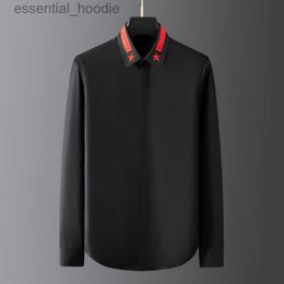 Men's Dress Shirts Minglu Cotton Male Shirts Luxury Long Sleeve Pentagram Embroidery Casual Mens Dress Shirts Fashion Slim Fit Party Man Shirts L230921