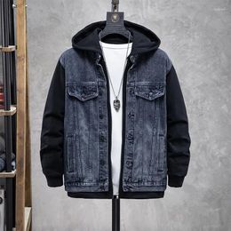 Men's Jackets Harajuku Hip Hop Streetwear Denim Hooded Jacket Multi Pocket Outdoor Casual Outerwear Stitching Design Coat Brand Clothing