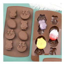 Baking Moulds 8 Grid Easter Sile Mod Fondant Molds 3D Diy Bunny Egg Shapes Chocolate Jelly And Candy Cake Mold Sn3350 Drop Delivery Dhcnp