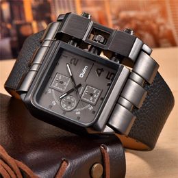 Wristwatches Oulm 3364 Casual Wristwatch Square Dial Wide Strap Mens Quartz Watch Luxury Brand Male Clock Super Big Men Watches mo2966