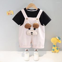 Clothing Sets 2023 Toddler Boys' Summer Suit Cartoon Cute Strap Pants Short Sleeve 0-5 Year Old Girls' Casual Sports Two Piece Set